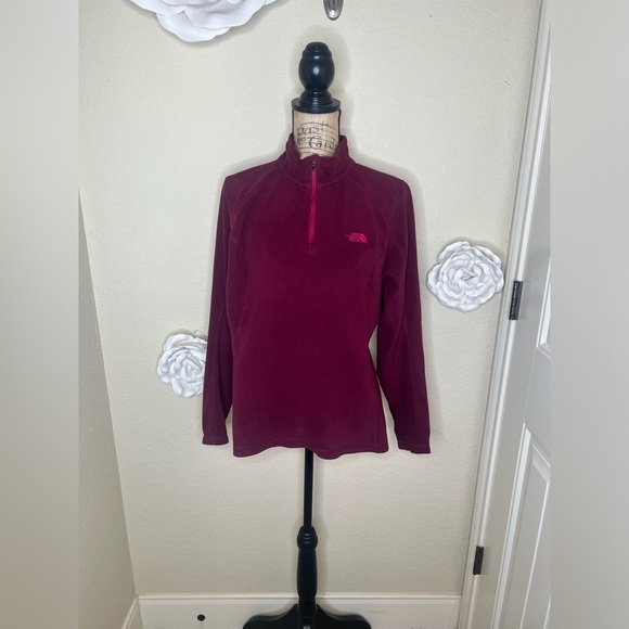 North Face 1/4 Zipper Burgundy Polartec Fleece Pullover Size Large - Picture 2 of 14
